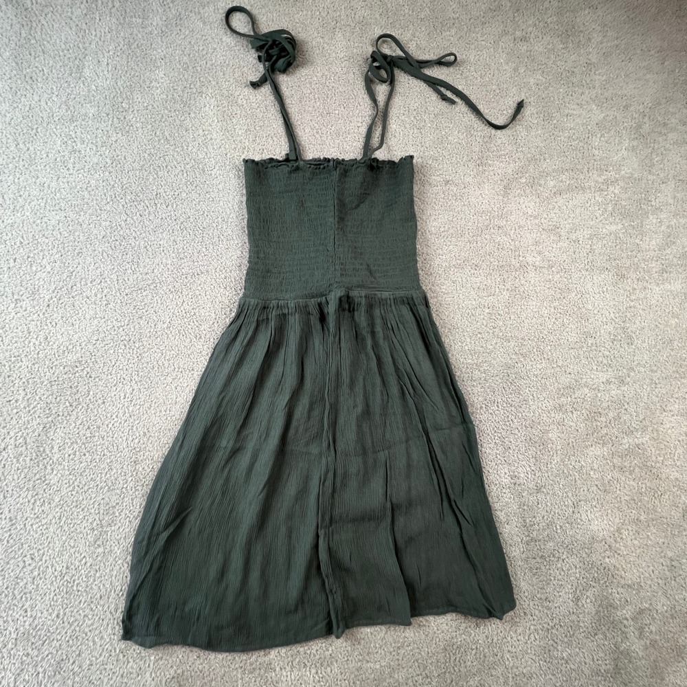 Boho Midi Dress Small Women's Natural Reflections Green Smocked Rayon Strap‎ - Picture 7 of 9